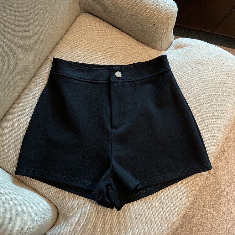 黒ファッション 後ろポケット付きハイウエストショートパンツ