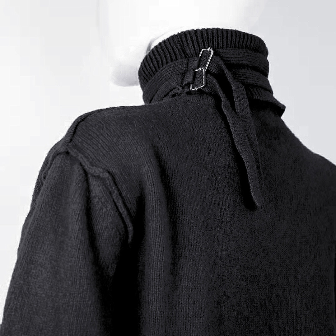 黒ファッション リブニットハイネック切替ジャケット