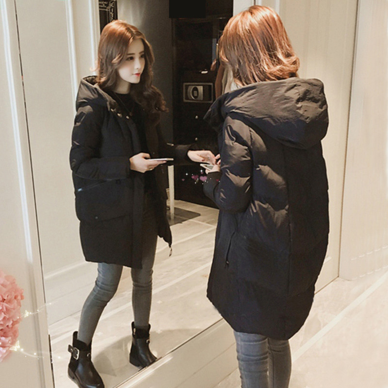 黒ファッション ボリューム感たっぷりフード付き中綿ロングコート