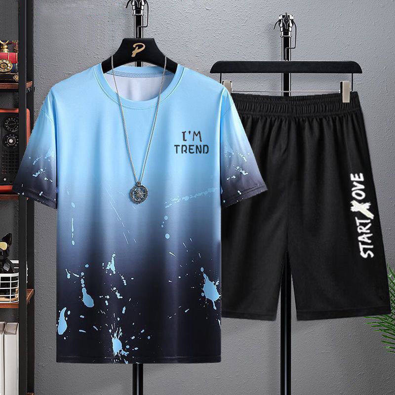 黒ファッション グラデーションペイントスプラッシュ半袖Tシャツ