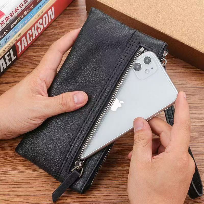 メンズ長財布 スマホ収納 ダブルジップ 薄型長財布