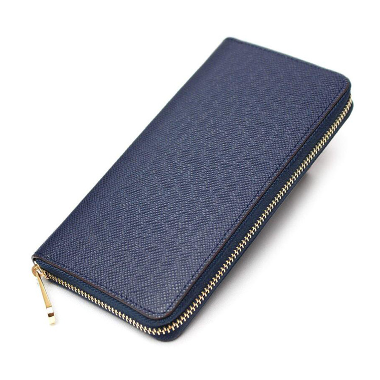 メンズ長財布 高級牛革型押し薄型ラウンドファスナー長財布