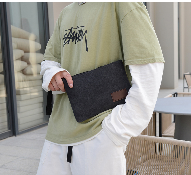 メンズ長財布 帆布クラッチ財布 薄型ハンドストラップ