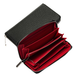 メンズ長財布 高級牛革型押し薄型ラウンドファスナー長財布