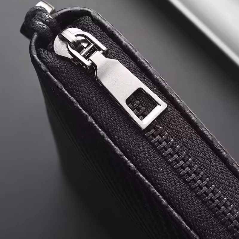 メンズ長財布 炭素繊維風型押し薄型ラウンドファスナー長財布