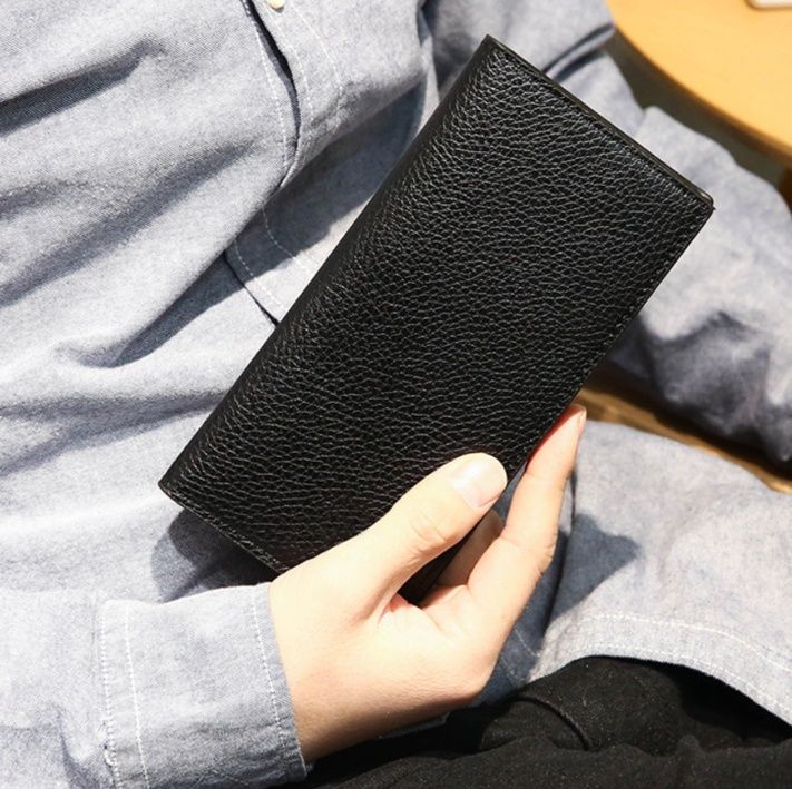 メンズ長財布 薄い シンプル型押し薄型長財布
