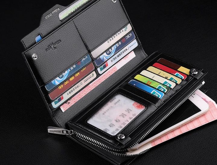メンズ長財布 薄い スマートスリム本革ハンドストラップ財布
