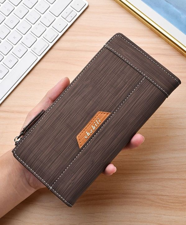 メンズ長財布 小型 木目調スリム財布