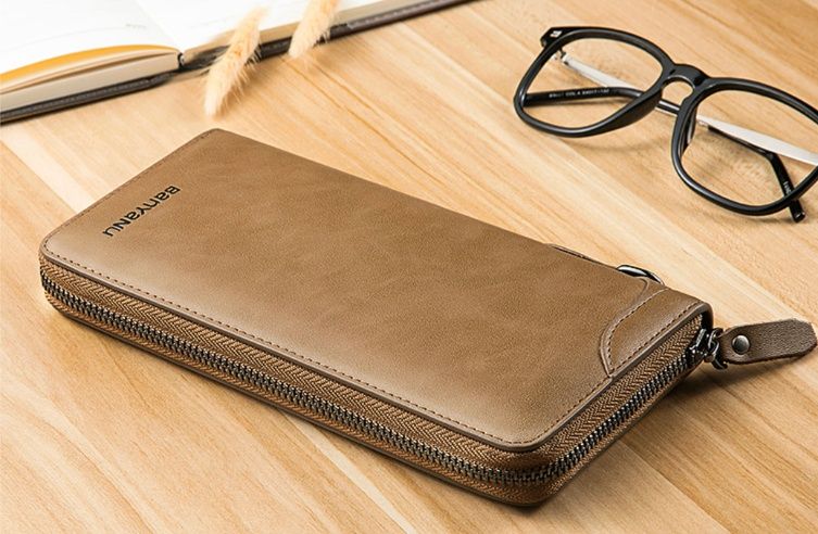 メンズ長財布 コンパクト スマートハンドル付き本革長財布