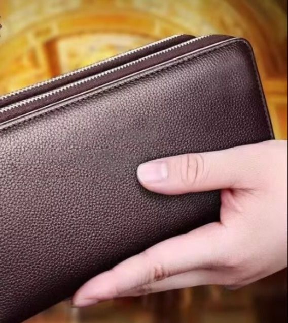 メンズ長財布 コンパクト 上質な手触り二重ファスナー長財布