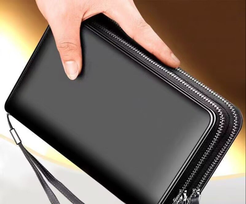 メンズ長財布 コンパクト 上質な手触り二重ファスナー長財布