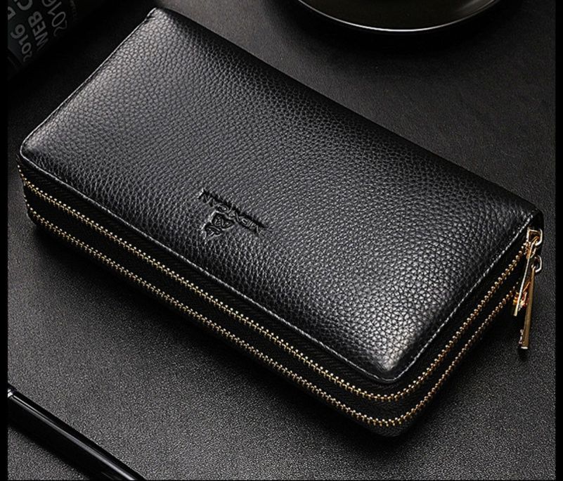 メンズ長財布 コンパクト 二重ファスナー機能的収納財布