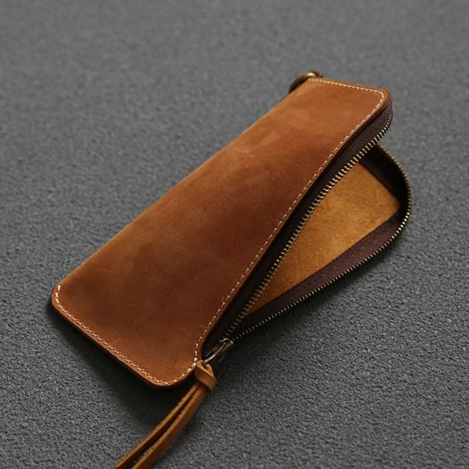 メンズ長財布 小型 本革ファスナー式