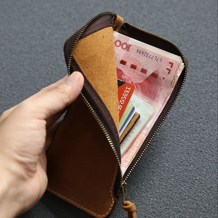 メンズ長財布 小型 本革ファスナー式