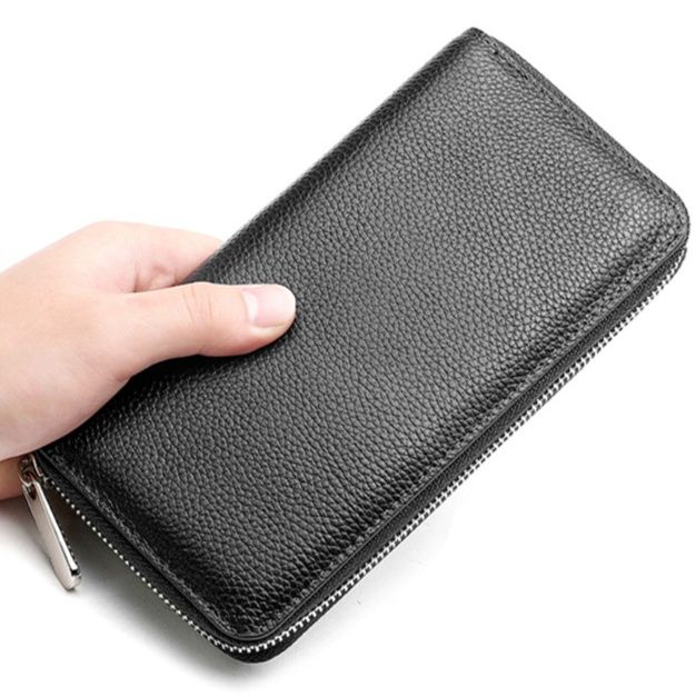 メンズ長財布 牛革型押しラウンド財布