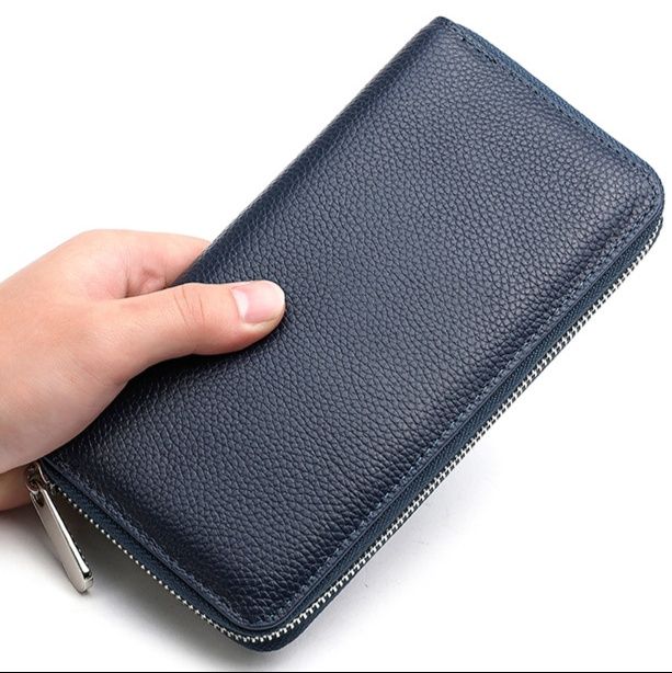 メンズ長財布 牛革型押しラウンド財布
