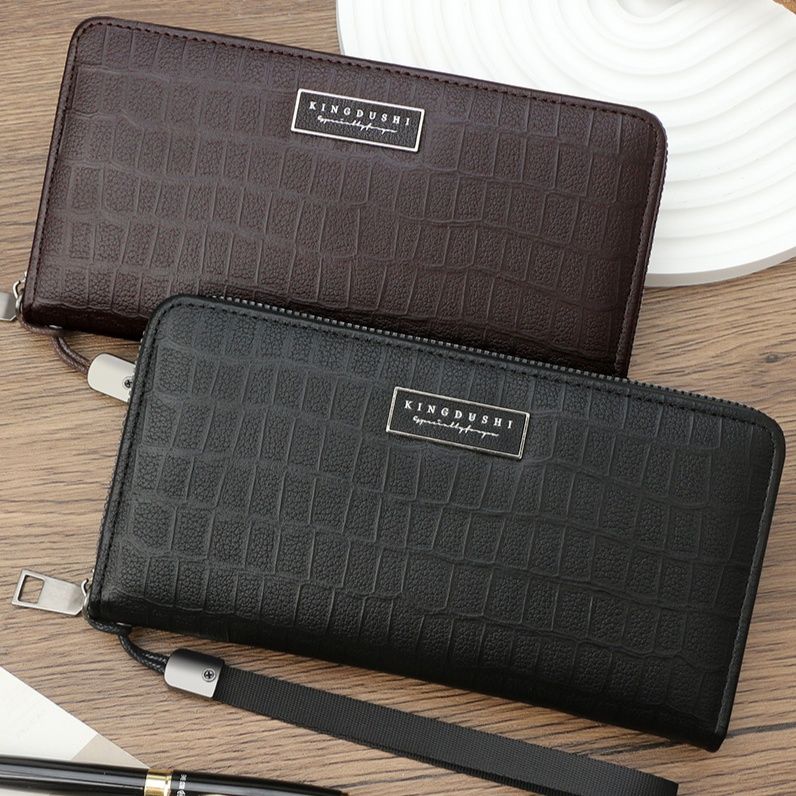メンズ長財布 クロコ型押し機能的ジップウォレット