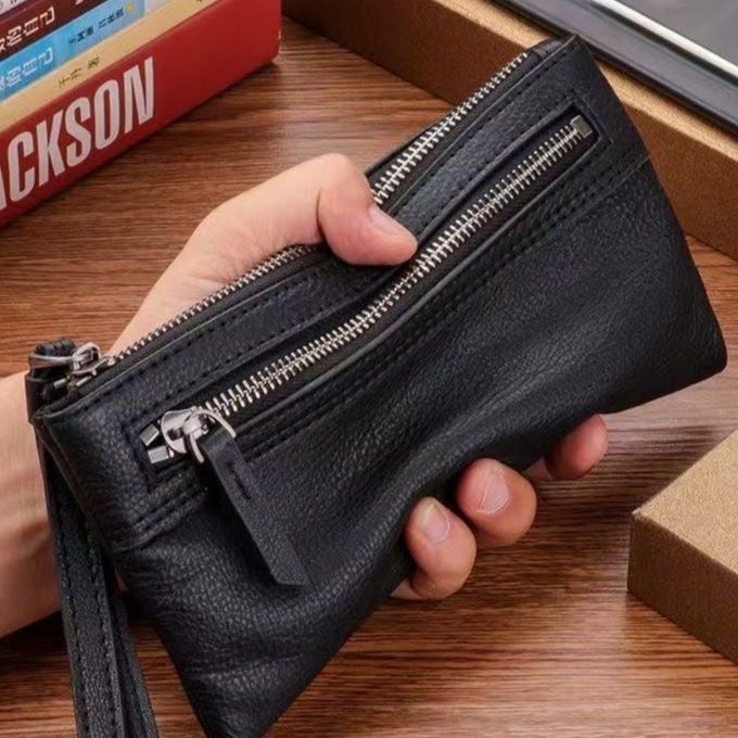 メンズ長財布 スマホ収納 ダブルジップ 薄型長財布