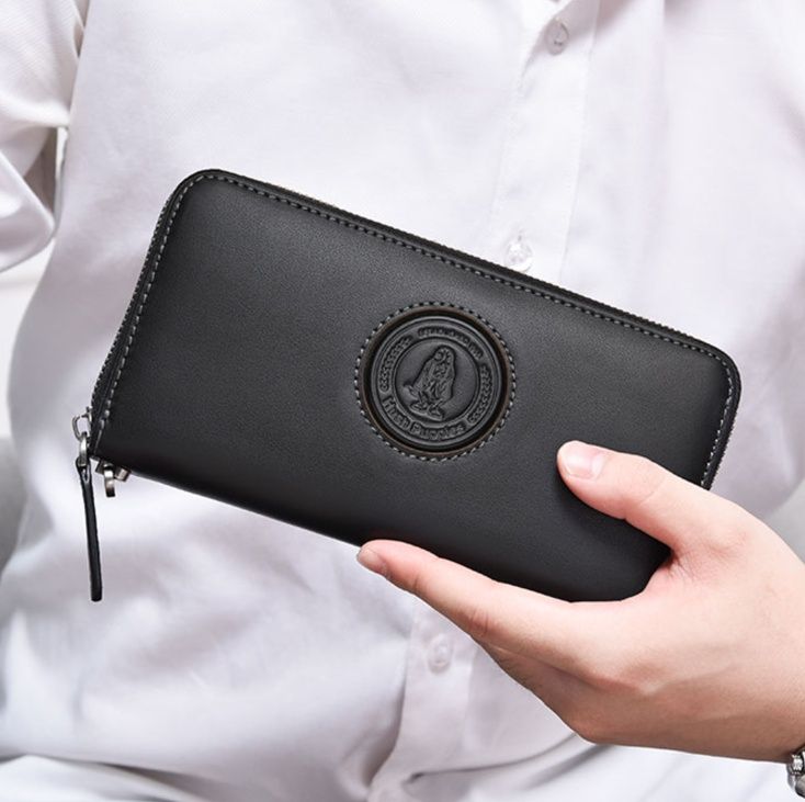 メンズ長財布 エンボス円章 スリム長財布