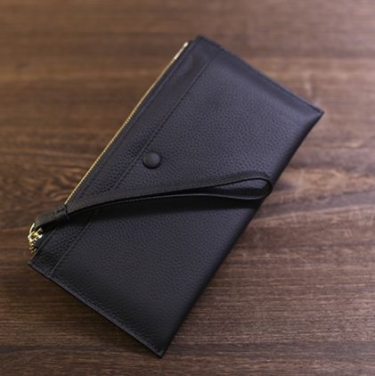 メンズ長財布 本革薄型長財布ストラップ付きスリムタイプ