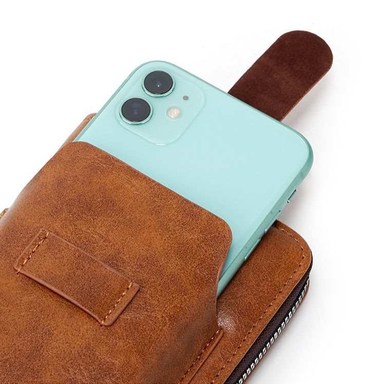 メンズ長財布 薄型本革ラウンドファスナー長財布ストラップ付き