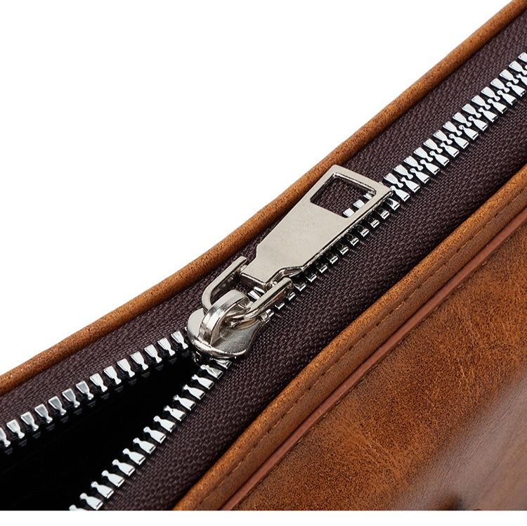 メンズ長財布 薄型本革ラウンドファスナー長財布ストラップ付き