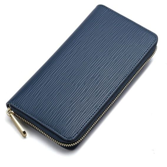 メンズ長財布 縦縞型押し本革ラウンドジップ長財布