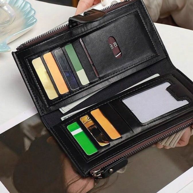 メンズ長財布 薄い 合成皮革 札入れ カード入れ