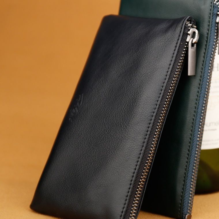 メンズ長財布 本革製薄型ジップ式多機能長財布
