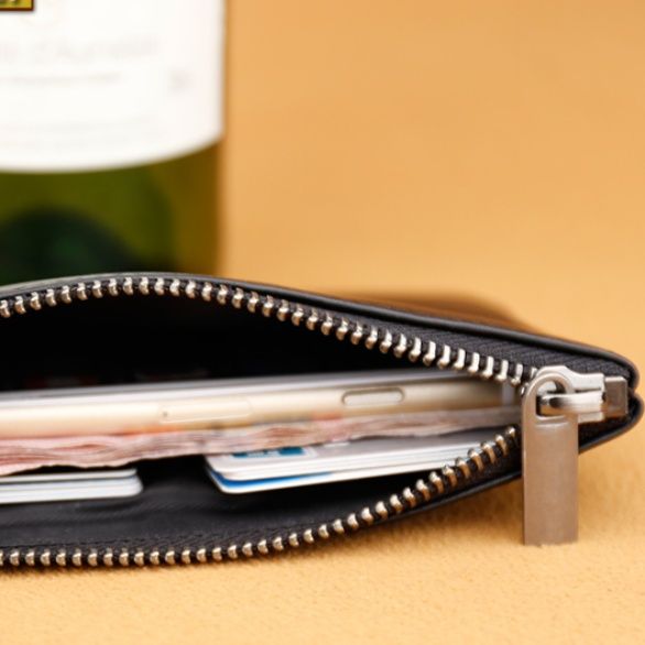 メンズ長財布 本革製薄型ジップ式多機能長財布