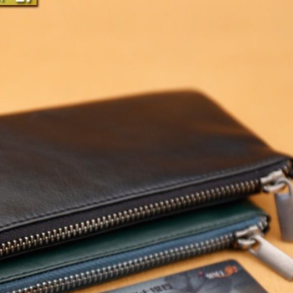 メンズ長財布 本革製薄型ジップ式多機能長財布