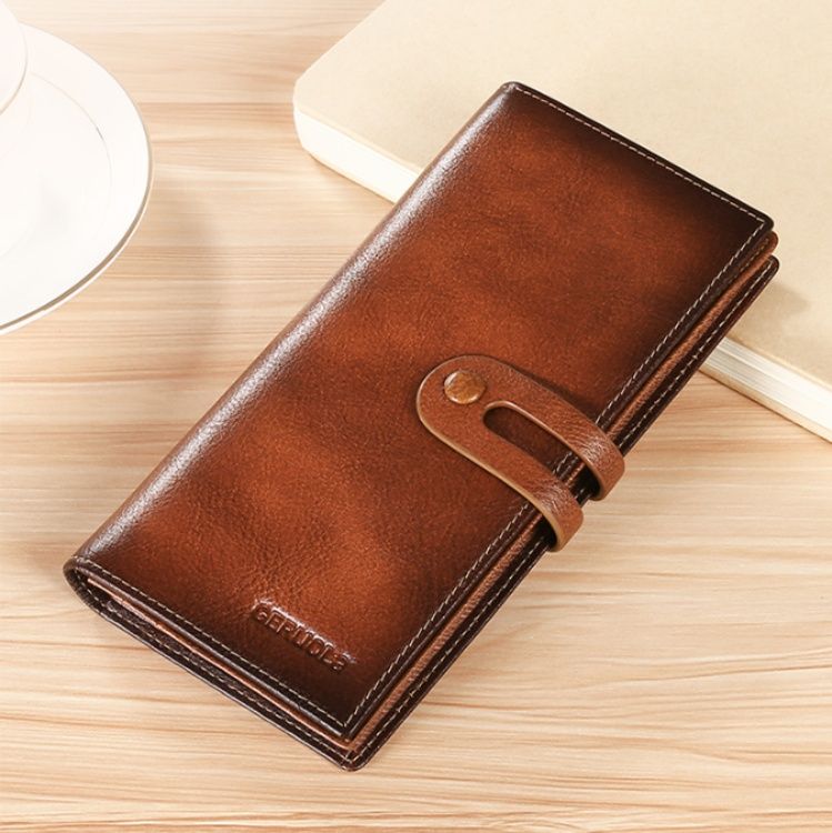 メンズ長財布 本革ベルト留め薄型多機能長財布