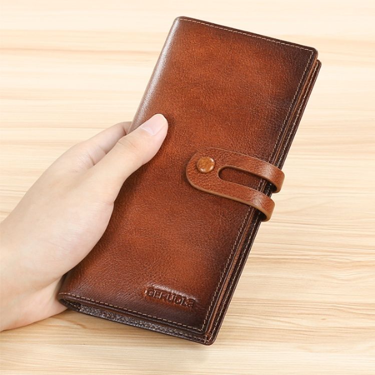 メンズ長財布 本革ベルト留め薄型多機能長財布