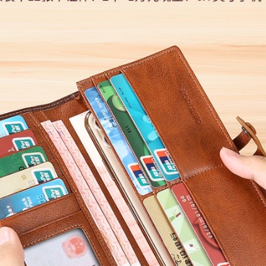 メンズ長財布 本革ベルト留め薄型多機能長財布