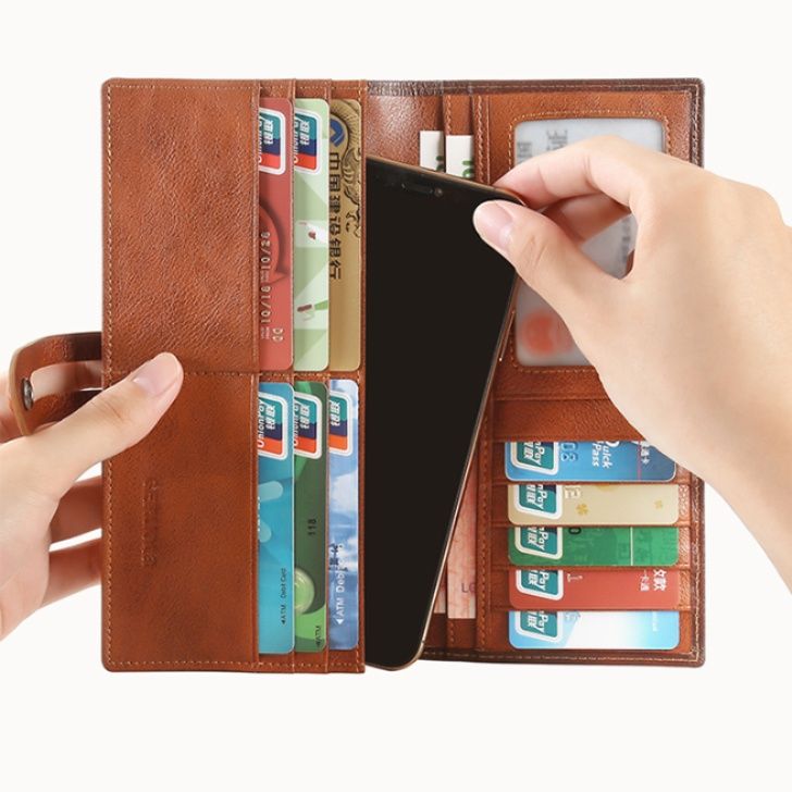 メンズ長財布 本革ベルト留め薄型多機能長財布