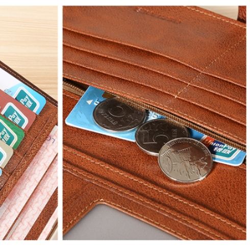 メンズ長財布 本革ベルト留め薄型多機能長財布