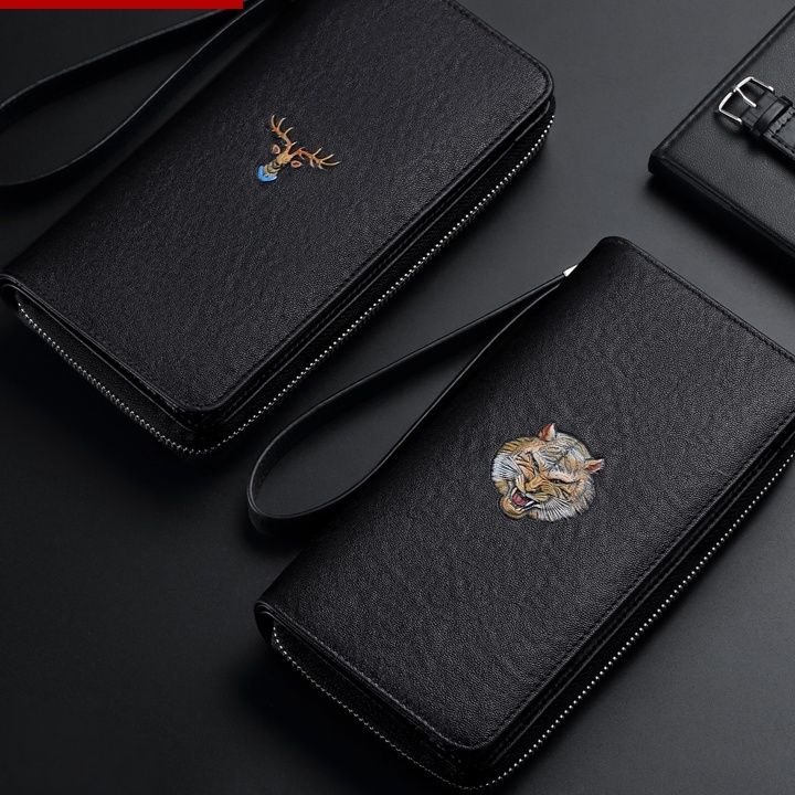 メンズ長財布 動物刺繍デザイン多機能ジッパー長財布