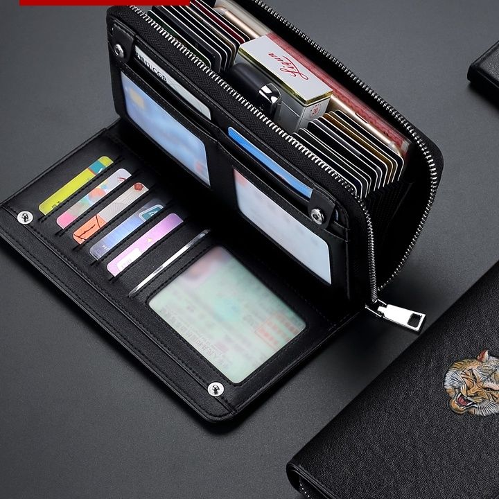 メンズ長財布 動物刺繍デザイン多機能ジッパー長財布