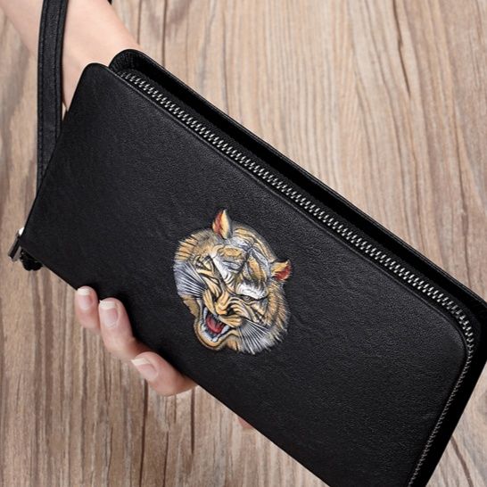 メンズ長財布 動物刺繍デザイン多機能ジッパー長財布