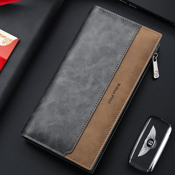 メンズ長財布 多機能ジップ式スマートフォン収納長財布