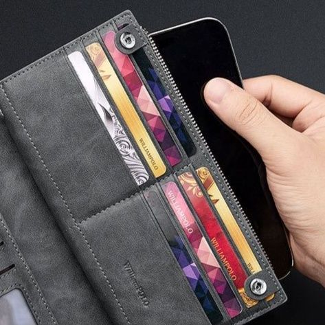 メンズ長財布 多機能ジップ式スマートフォン収納長財布