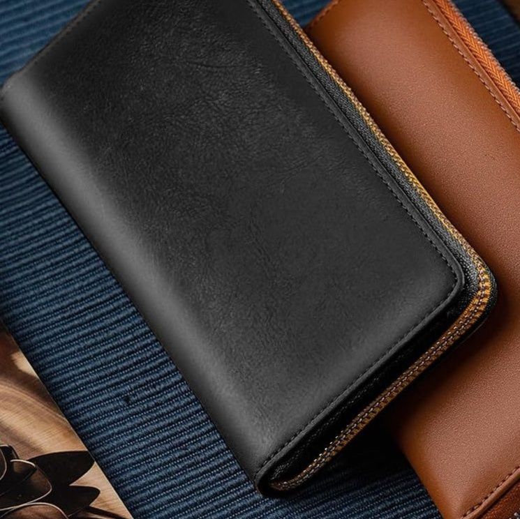 メンズ長財布 本革ラウンドファスナー薄型長財布