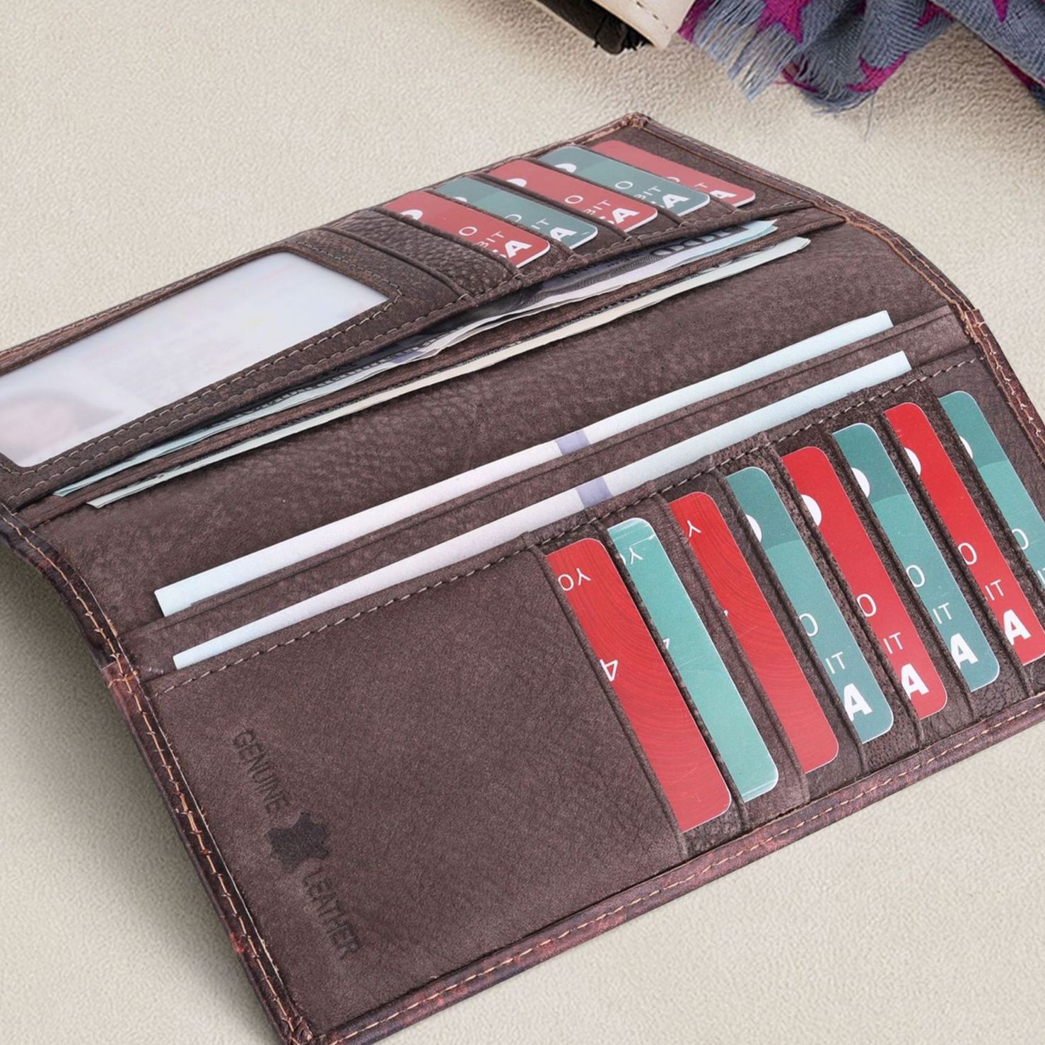 メンズ長財布 星型スタッズ装飾本革薄型長財布