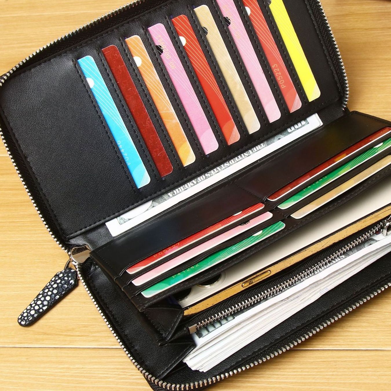 メンズ長財布 星空模様本革ラウンドファスナー長財布