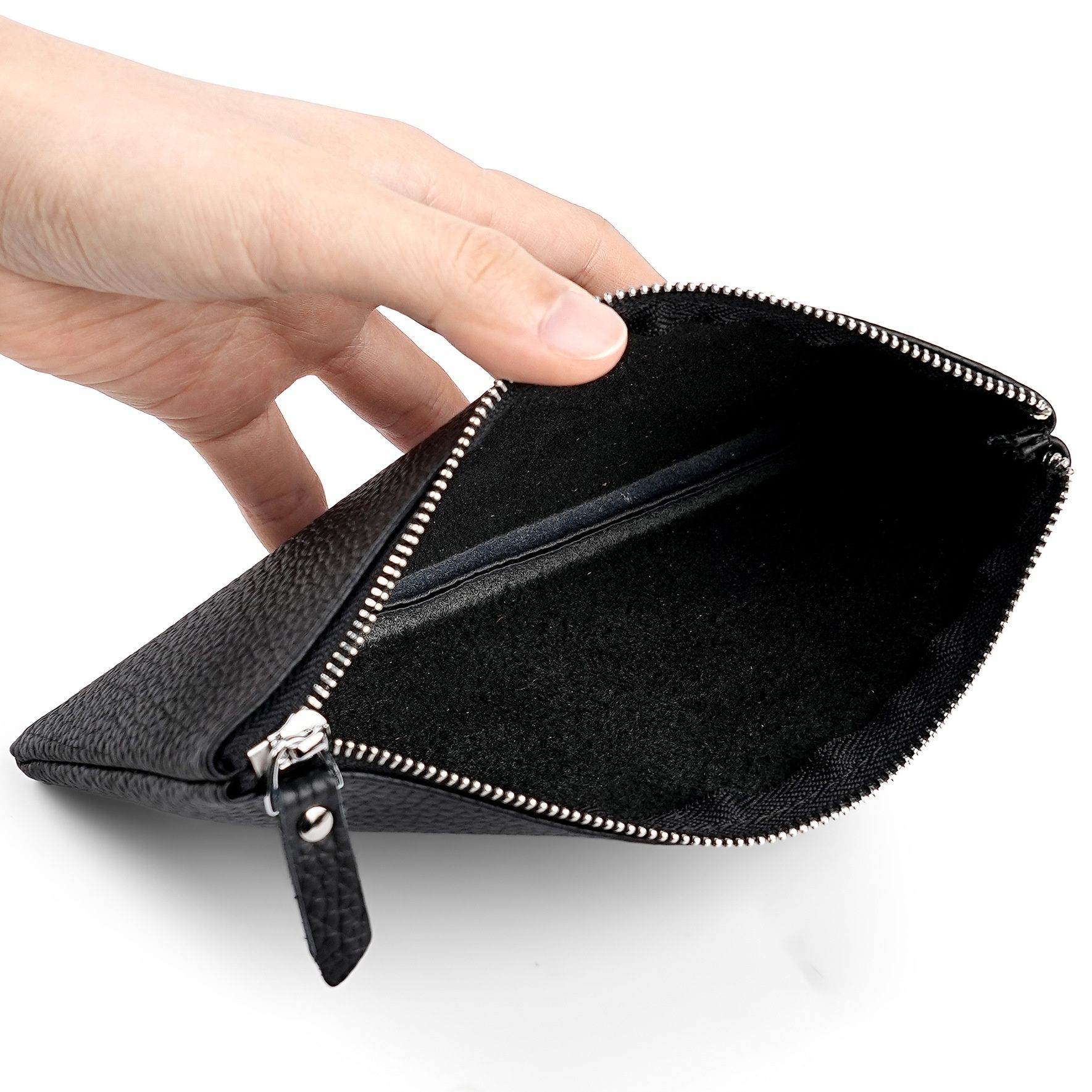 メンズ長財布 上質な牛革仕様のファスナー式薄型長財布