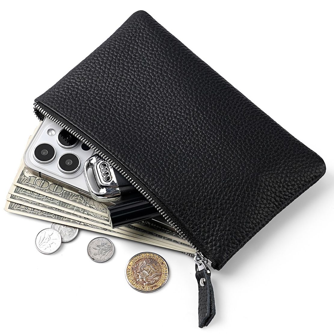 メンズ長財布 上質な牛革仕様のファスナー式薄型長財布