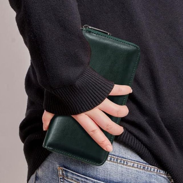 メンズ長財布 本革ラウンドファスナー式コンパクト長財布