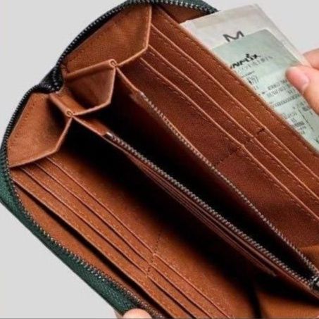 メンズ長財布 本革ラウンドファスナー式コンパクト長財布