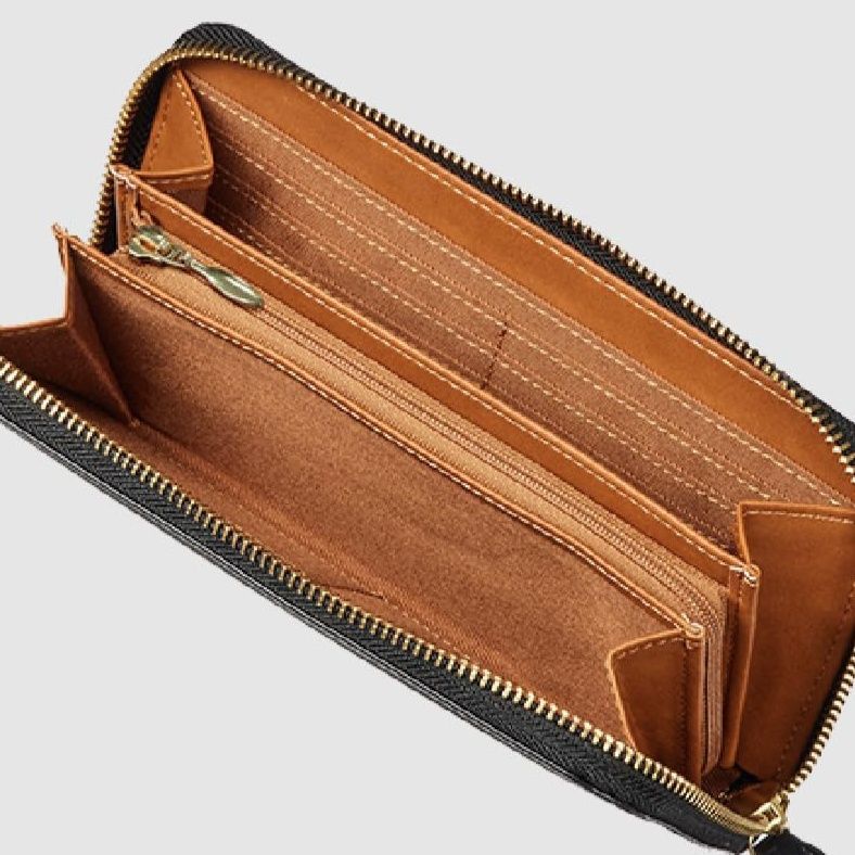 メンズ長財布 本革ラウンドファスナー式薄型長財布