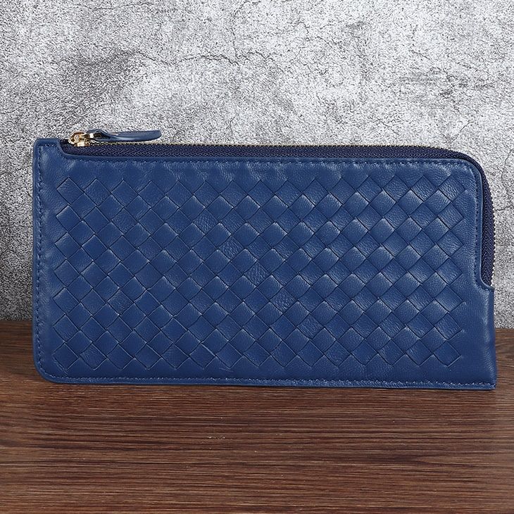 メンズ長財布 編み込みレザー薄型長財布ファスナー式